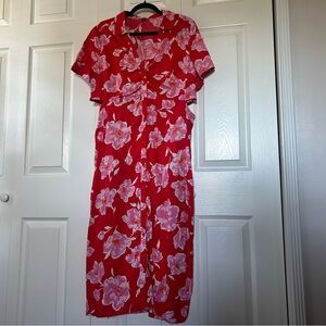 Old Navy Cut Out Midi Shirt Dress Red Floral- Size XL